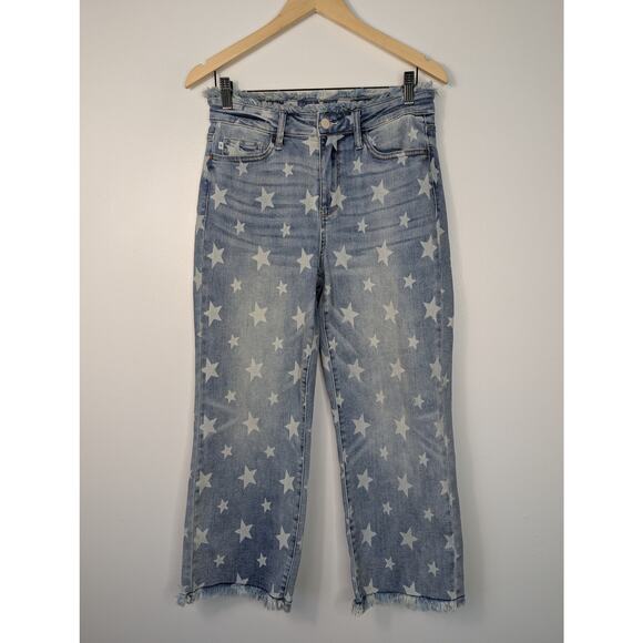 Judy Blue Star Print High Rise Cropped Straight Leg Jean - Picture 2 of 8